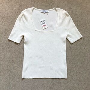 English Factory Ribbed Knit Top with Square Neckline NWT